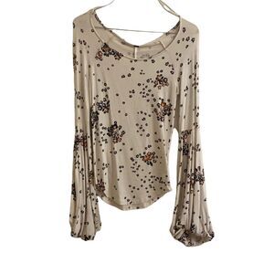 Free People To The Tropics Floral Top Puff Sleeves Ivory Small